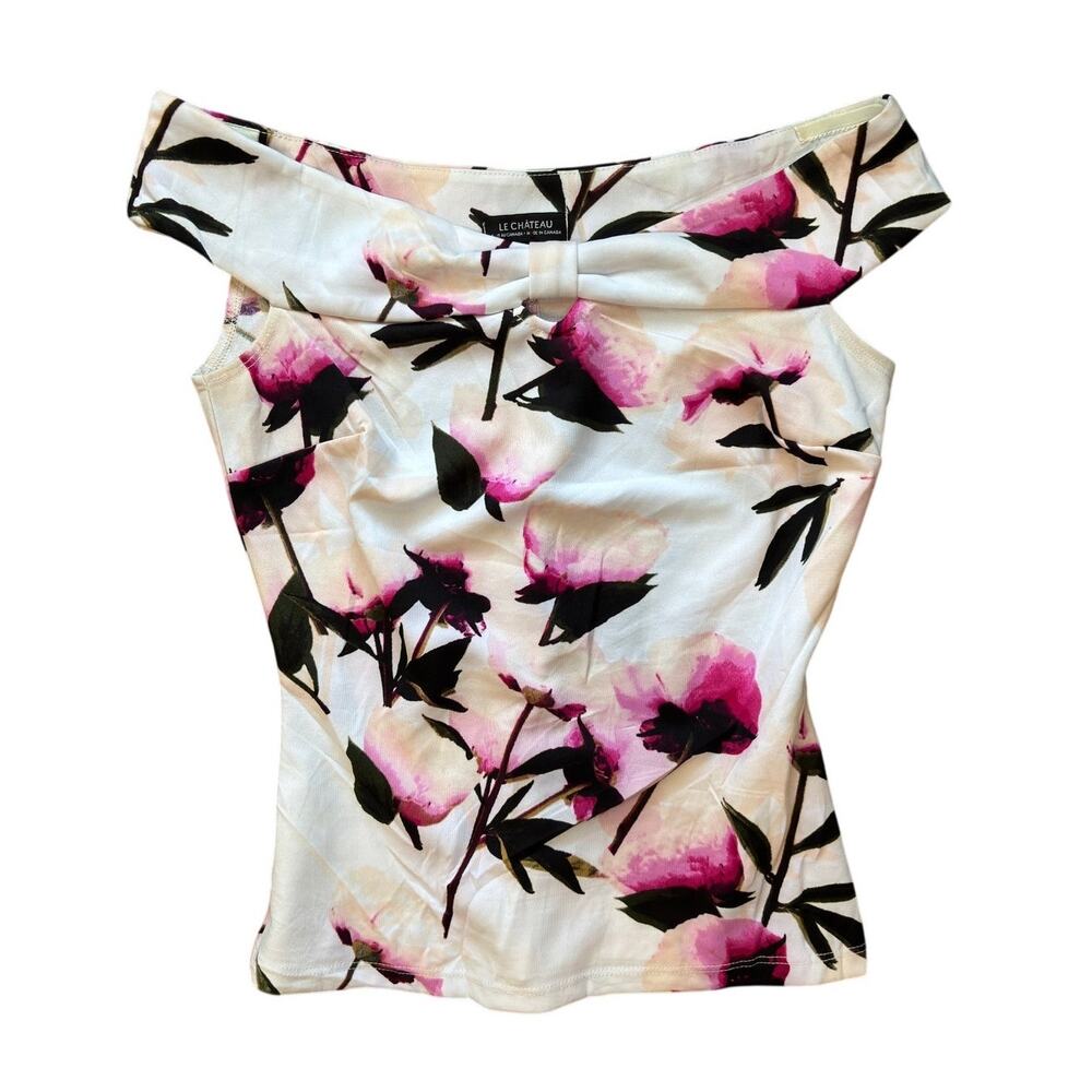 Le Château Off Shoulder Top – Pink Watercolor Floral XS